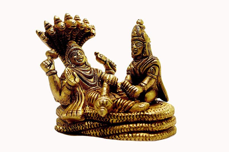 RAMA METAL Brass Vishnu Lakshmi Statue Decorative Showpiece - 9 cm  (Brass, Yellow)