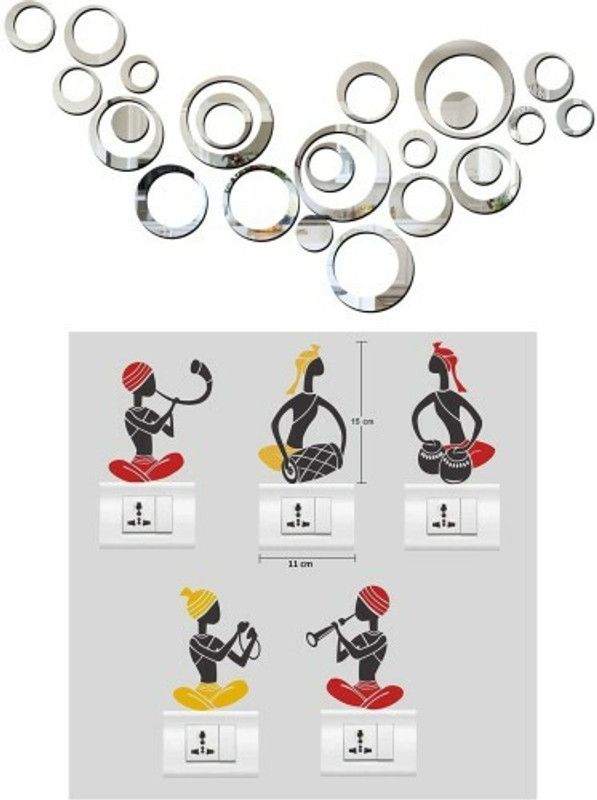 oe Ring Silver 24 Acrylic Wall Sticker With Folk Band Medium Self Adhesive Sticker  (Multicolor)