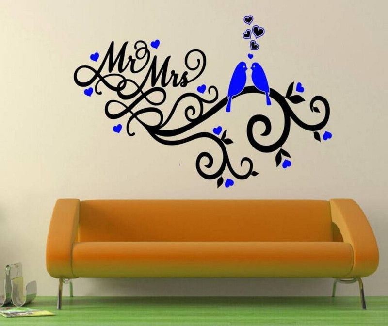 MADHUBAN DÉCOR 90 cm mr and mrs love birds with flowers vines wall sticker Self Adhesive Sticker  (Pack of 1)