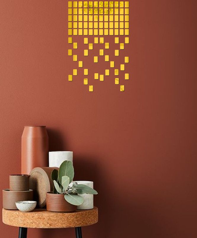 Aalam Designs 6 cm decorative golden multi square mirror acrylic sticker Self Adhesive Sticker  (Pack of 1)