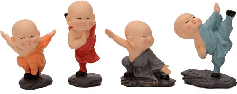 Store2508 Kung Fu Monk Polyresin Showpiece (Set of 4) Decorative Showpiece - 15 cm  (Polyresin, Multicolor)