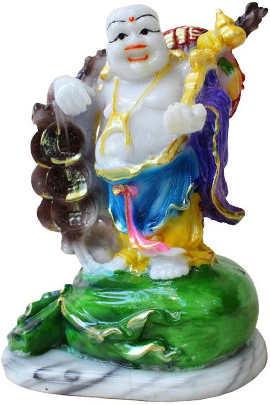 Apkamart Laughing Buddha for Wealth 7 Inch Decorative Showpiece - 18 cm  (Polyresin, Multicolor)