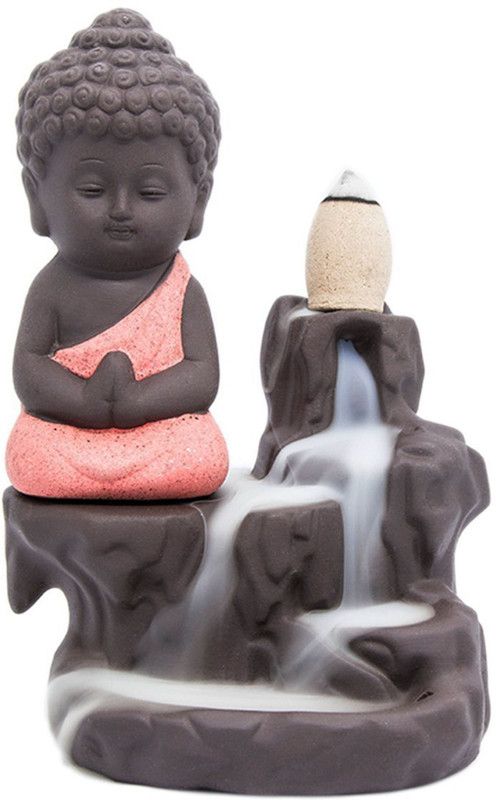 QYZL Handcrafted Meditating Little baby Monk Buddha Smoke Backflow Cone In Decorative Showpiece - 12 cm  (Polyresin, Multicolor)