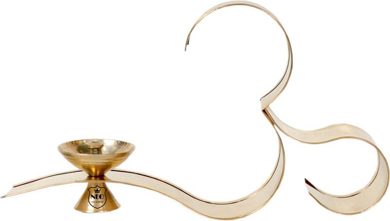 Neo Classic Brass Om Diya Deepak Deep Oil Lamp for Pooja Brass Diya Decorative Showpiece - 10 cm  (Brass, Gold)