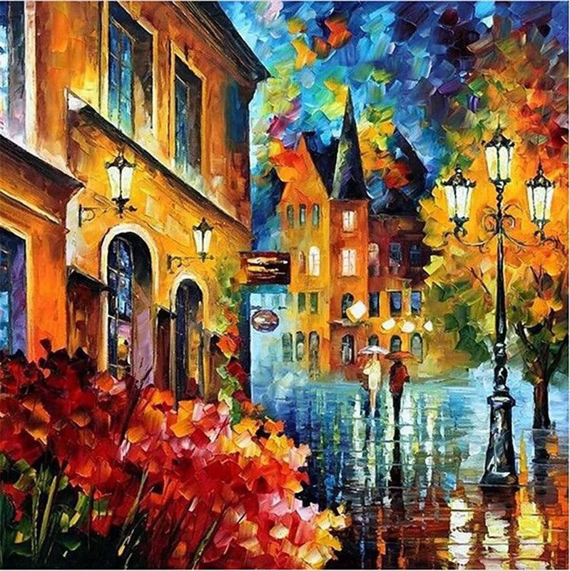 SHAFIRE Number Painting,Paint by Numbers Kits with Acrylic Pigment and Brushes DIY Canvas Painting for Beginners Kids and Adults(16 x 20 Inch)(Without Framed) (Street Walk) Canvas 20 inch x 16 inch Painting  (Without Frame)