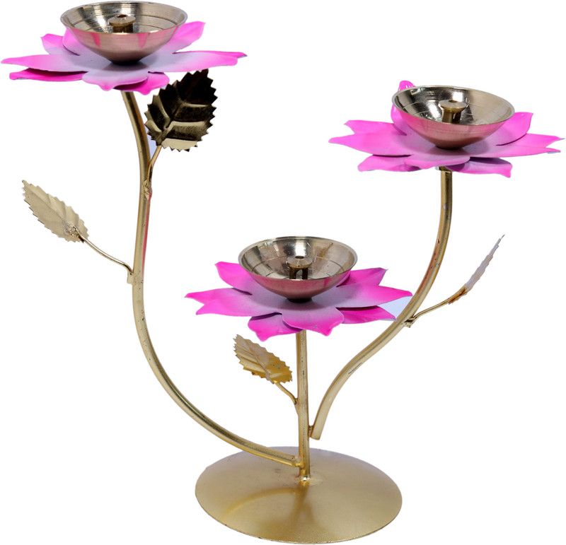 Siprija lotus Tree diya, Kamal Patti Akhand Diya Jyothi Oil Deepam for puja, home decor Brass Table Diya  (Height: 8 inch)