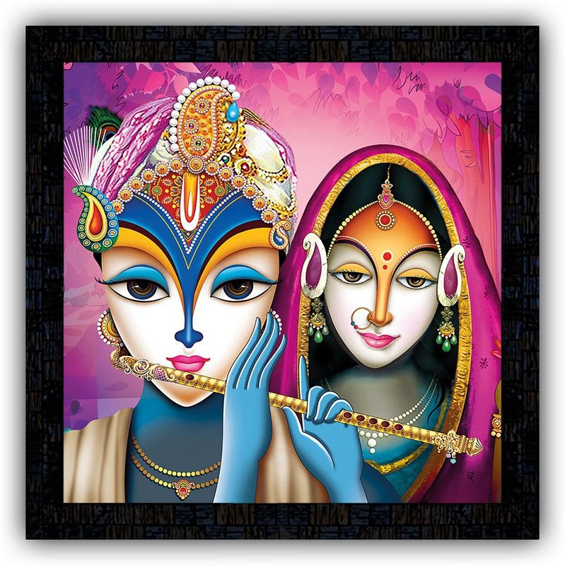Poster N Frames framed poster of Radha Krishna-m-005 Digital Reprint 14 inch x 14 inch Painting  (With Frame)