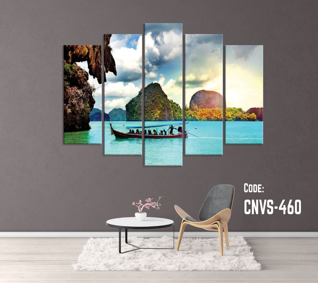 CNVS-460 River Mountain Boat Wall Canvas Art Prints 60 inch x 36 inch