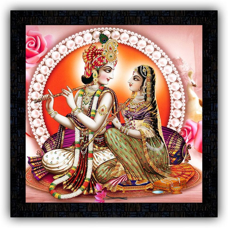Poster N Frames framed poster of Radha Krishna-16808 Digital Reprint 14 inch x 14 inch Painting  (With Frame)