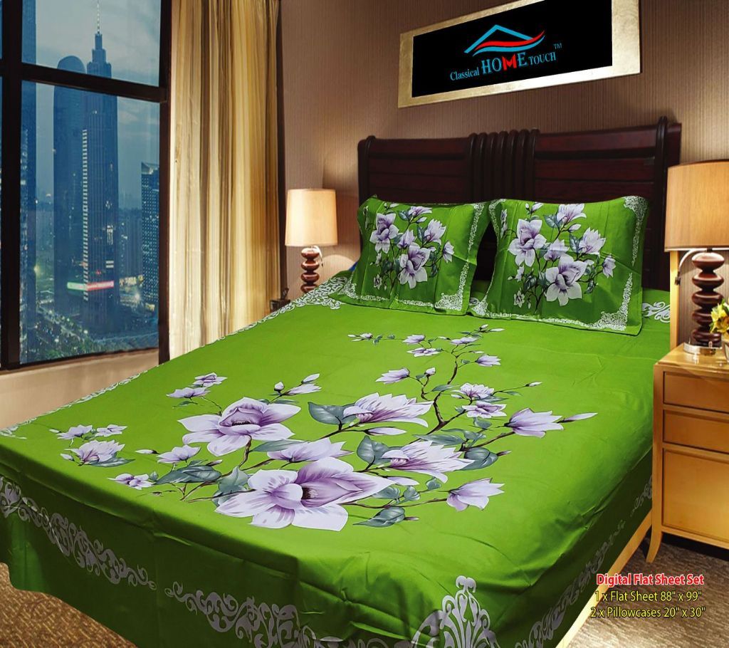 Panel Bed Sheet -Green Flower - 60 - ANJ