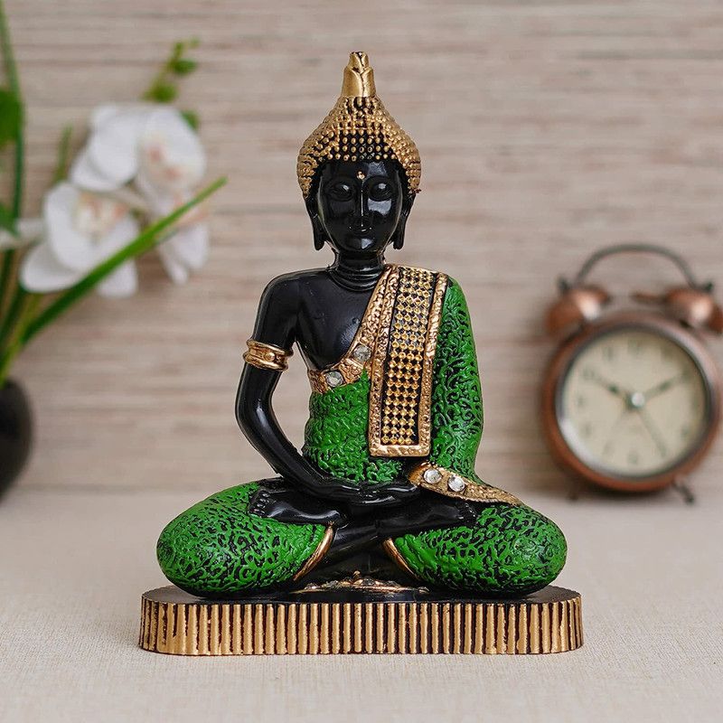 Flipkart SmartBuy Premium Meditating Sitting Gautam Buddha Idol Statue Showpiece Decorative Showpiece - 16.51 cm  (Polyresin, Green)