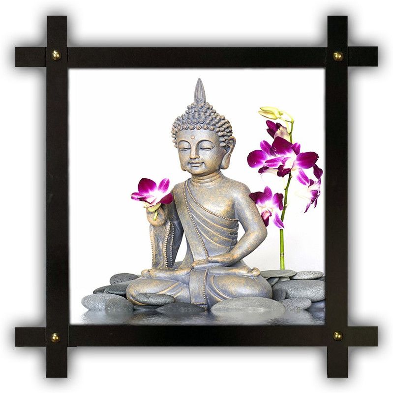 Poster N Frames Cross Wooden Frame Hand-Crafted with photo of Buddha 18061-Crossframe Digital Reprint 16.5 inch x 16.5 inch Painting  (With Frame)