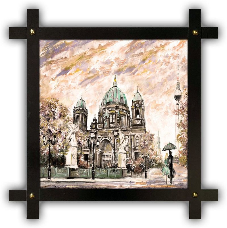 Poster N Frames Cross Wooden Frame Hand-Crafted with photo of Eiffel Tower Landscape Scenery 18073 Digital Reprint 16.5 inch x 16.5 inch Painting  (With Frame)