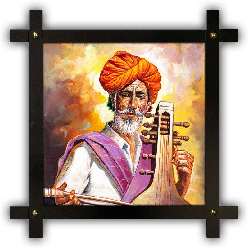 Poster N Frames Cross Wooden Frame Hand-Crafted with photo of Rajasthani Art 18024-12x12-crossframe Digital Reprint 16.5 inch x 16.5 inch Painting  (With Frame)