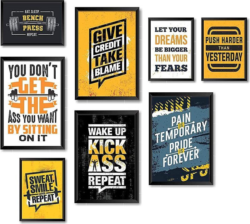 Quotes Wall Framed Posters Set (2 Sizes, Set of 8 Frames) Paper Print  (18 inch X 12 inch)