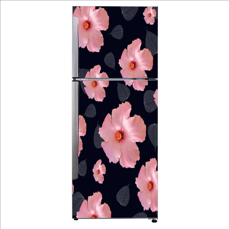 Advait Designs 60 cm Advait Designs Decorative pretty pink flowers with dark balck background Exta Large Sticker For Fridge Décor Self Adhesive Sticker  (Pack of 1)