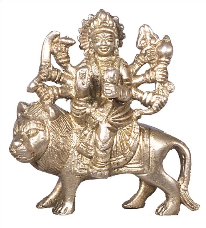 jy Goddess Durga Brass Idol Yellow Colour Decorative Showpiece - 9 cm  (Wood, Yellow)