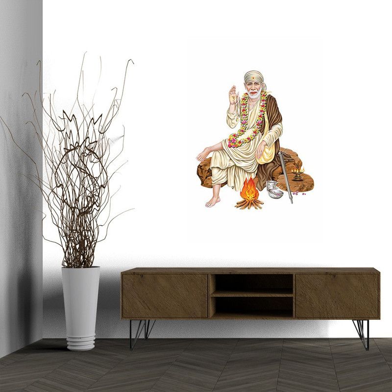 BRITISH TERMINAL 60.96 cm Lord Sai Baba Self Adhesive Decorative Wall Sticker || (60cm X 90cm) btcut5423-3 Self Adhesive Sticker  (Pack of 1)