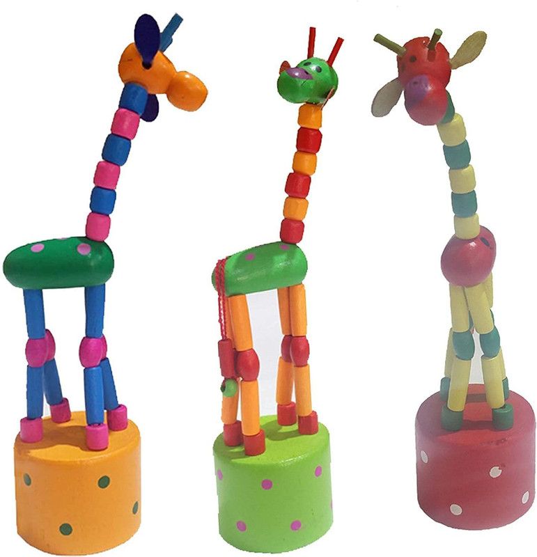 STUFFCOLLECTION Buy 2 Channapatna Giraffe Spring Toy & Get 1 Free Decorative Showpiece - 25 cm  (Wood, Multicolor)