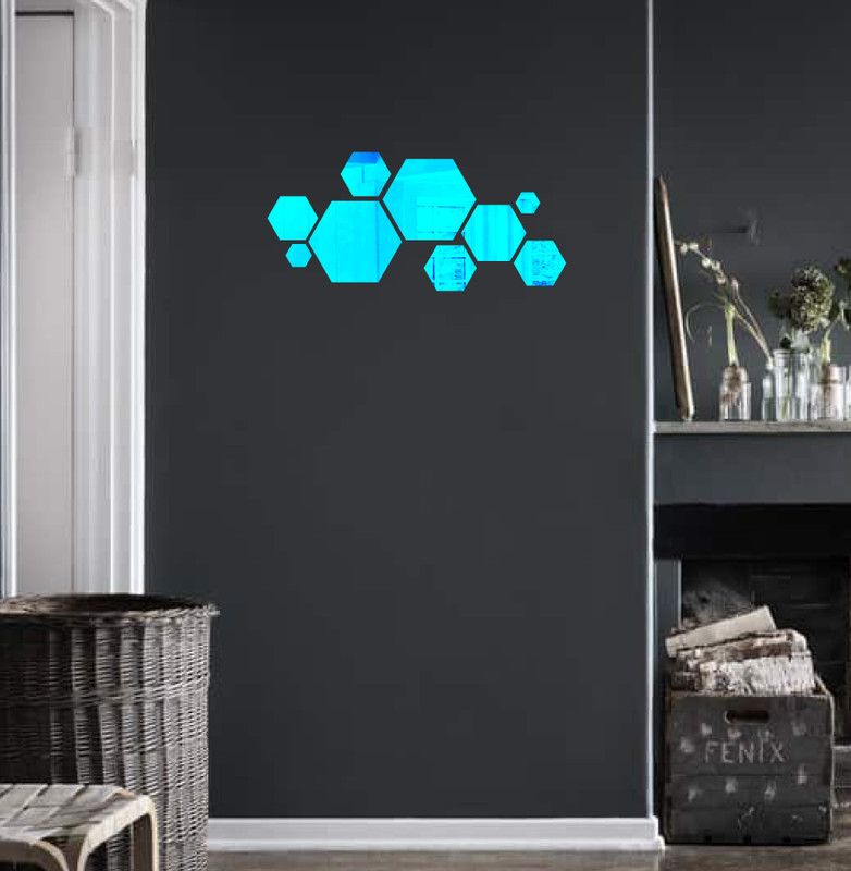 Decor studio 20.32 cm beautiful hexagone set blue acrylic sticker Self Adhesive Sticker  (Pack of 1)