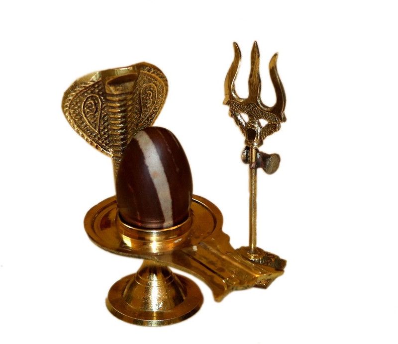 VALUE CRAFTS Narmadeshwar Shiva Ling with Trishul Decorative Showpiece - 10 cm  (Brass, Gold, Brown)