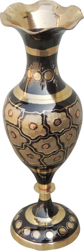 Brass Gift Center Brass Flower Vase With Handwork Copper Dotted Bronze Vase  (10.7 inch, Multicolor)