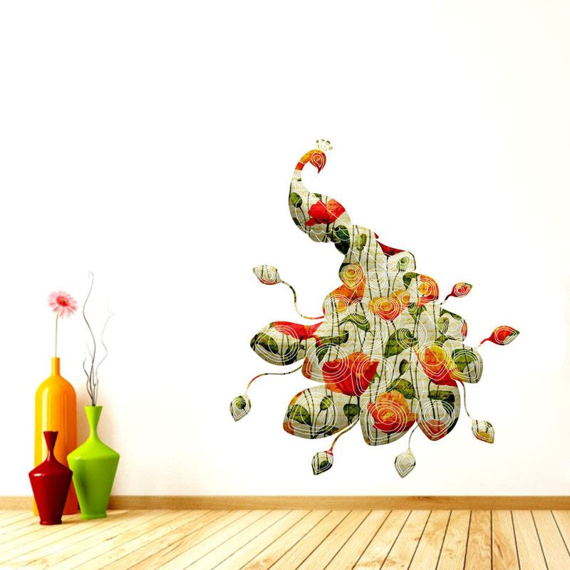 Decorhubb 70 cm Beautiful Colorful Peacock Wall Sticker Self Adhesive Sticker  (Pack of 1)