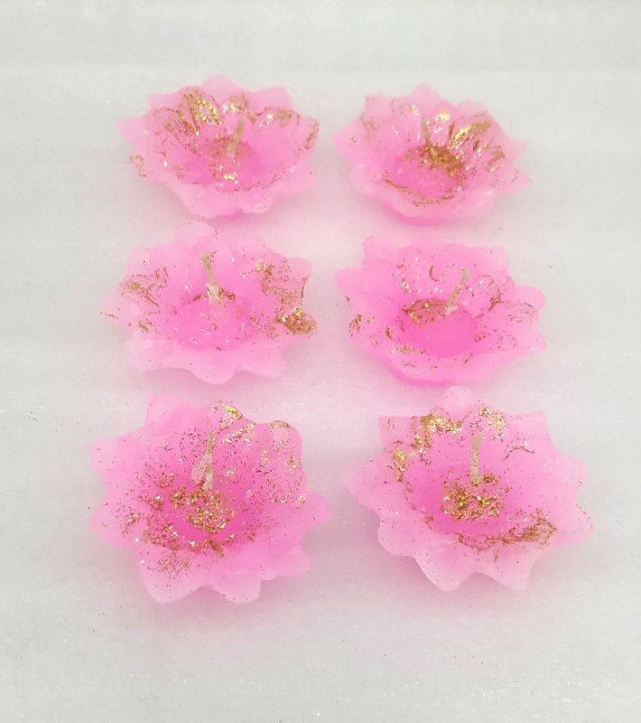 Asra Collections Floating Pink Colour Sparkling Wax Candles - Pack of 06 Candle  (Pink, Pack of 6)