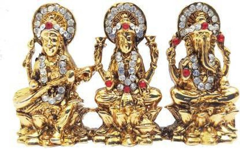 BEI Goddess Laxmi Lord Ganesha Maa Saraswati Idol - Statue Gift Item Decorative Showpiece Decorative Showpiece - 5 cm  (Brass, Gold)