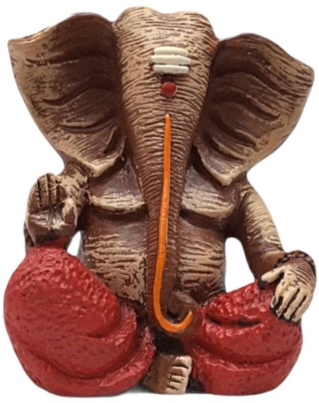 kvila Pooja Ganesha Statue Home Showpiece Marble Ganesh Murti for Home Pooja Temple Lord Ganpati Bappa Murti Figurine God Ganesh Ji Ki Murti Marble Sitting Base Ganesh Decorative Showpiece - 15 cm  (Polyresin, Multicolor)