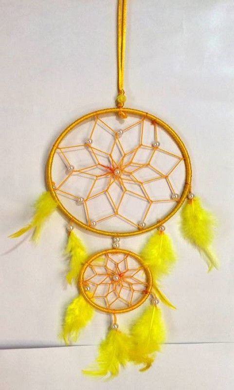TIRALS Dream Catcher Wall Hanging Yellow Colour Decorative Showpiece - 40 cm  (Fabric, Yellow)