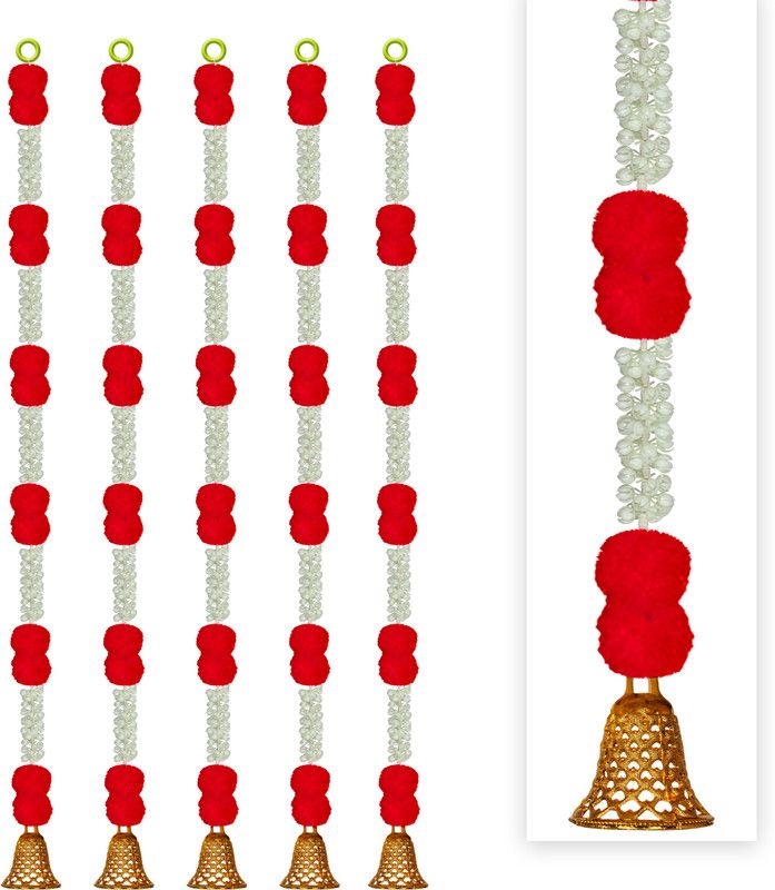 Craftox Décor Artificial Marigold with Jasmine Flowers Hanging Garland Color Red Red Jasmine, Marigold Artificial Flower  (60 inch, Pack of 5, Garlands)