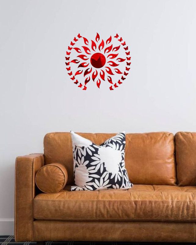 Decor studio 76.2 cm decorative sun mirror blue acrylic sticker Self Adhesive Sticker  (Pack of 1)