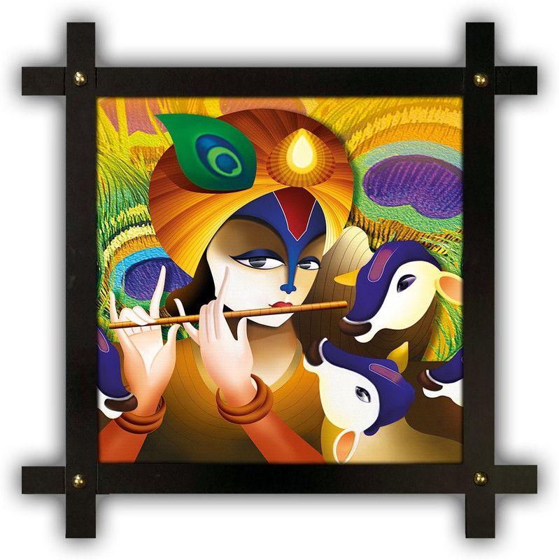 Poster N Frames Cross Wooden Frame Hand-Crafted with photo of Baby Krishna 14865-corssframe.jpg Digital Reprint 16.5 inch x 16.5 inch Painting  (With Frame)