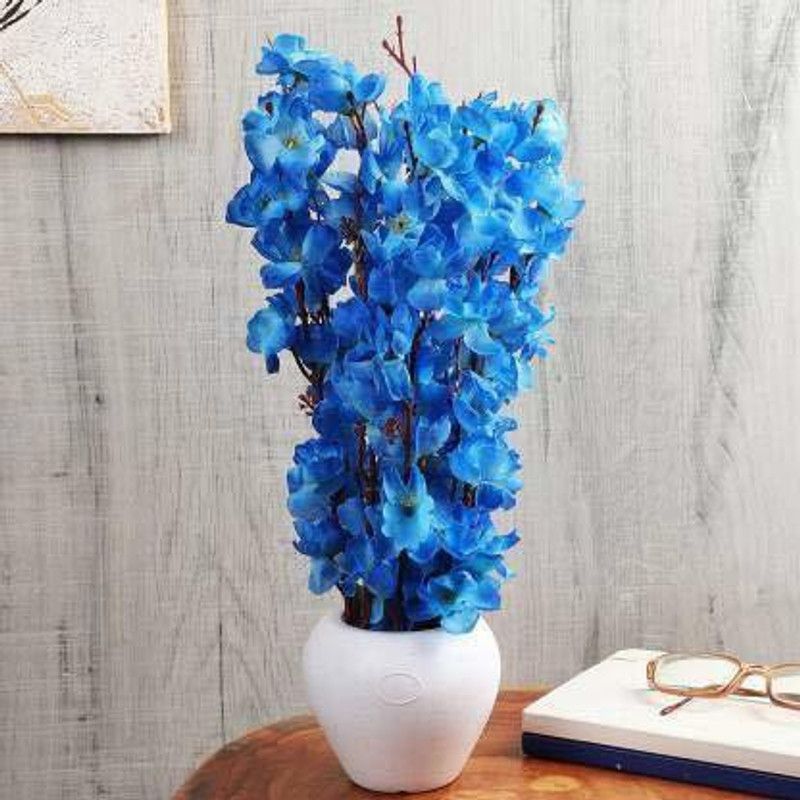 Flipkart SmartBuy Natural Looking Artificial Flower For Home, Office And Garden Decor Blue Orchids Artificial Flower with Pot  (16 inch, Pack of 1, Flower with Basket)