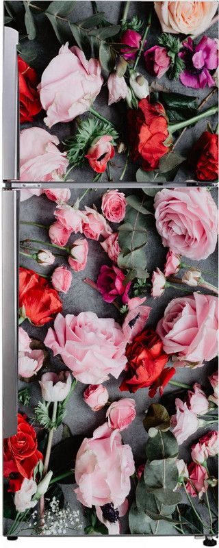 ADVAIT DESIGNS 160 cm Decorative multicolour roses leaves beautiful small flowers fridge sticker Self Adhesive Sticker  (Pack of 1)