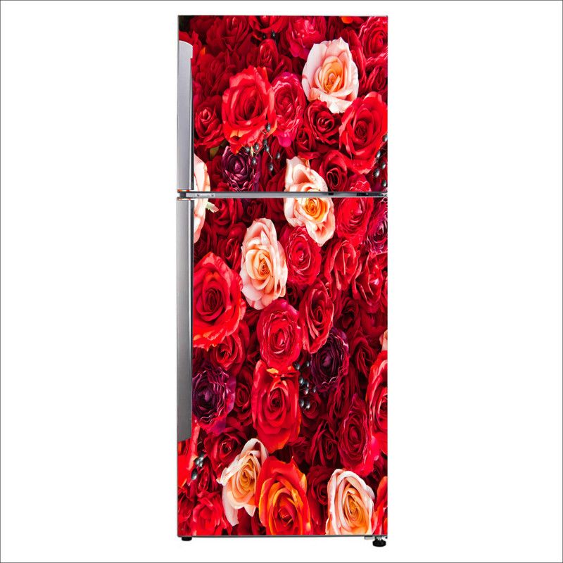 Advait Designs 60 cm Advait Designs Decorative red creative arts cut flowers painting flower arranging Extra Large Fridge Sticker Self Adhesive Sticker  (Pack of 1)