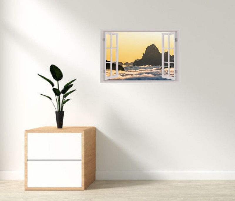 Ariba Decor 91 cm Beautifull 3D Depth Illusion Vinyl Window Sticker|Window Framed Wall Poster Self Adhesive Sticker  (Pack of 1)