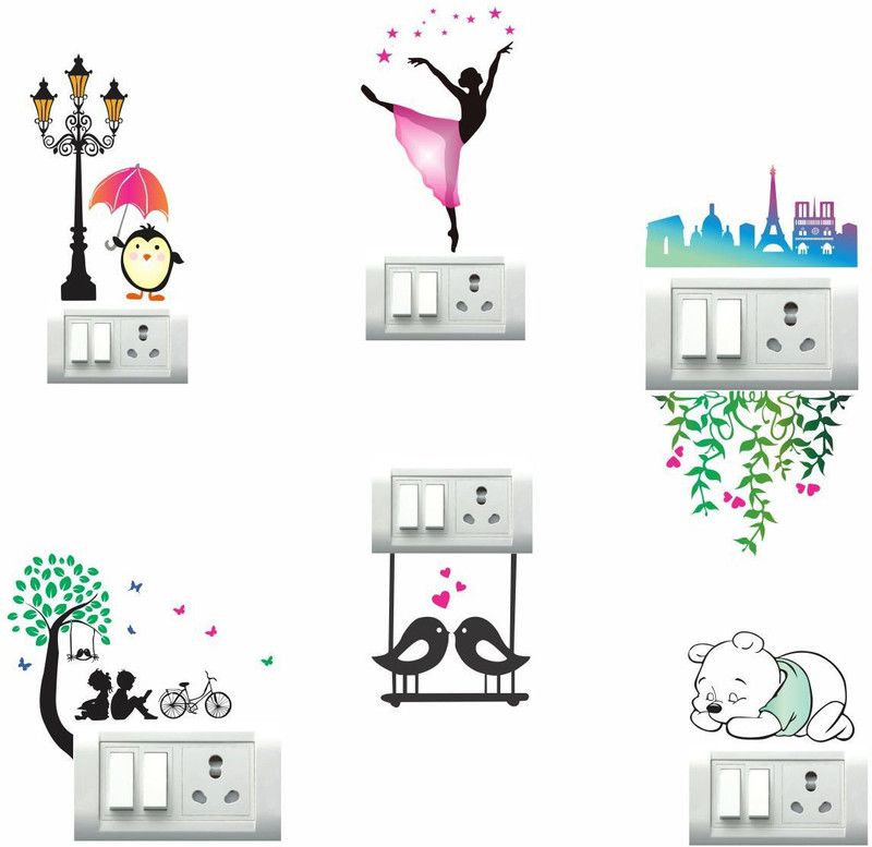 AriseDecor 20 cm Multicolour Switch Board Self Adhesive Sticker  (Pack of 1)
