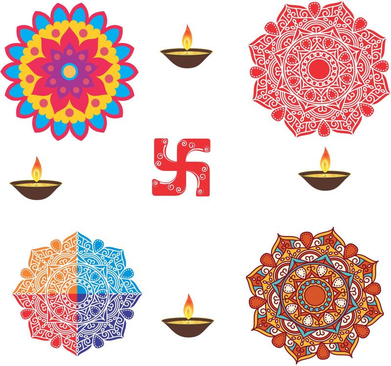 Decoration Designs 30 cm Floral Rangoli Combo Sticker for Diwali with DiyGD and Ganesh _GD544 Self Adhesive Sticker  (Pack of 9)