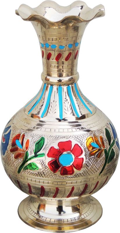 Brass Gift Center Brass Flower Vase With Handwork Multicolor Brass Vase  (7.8 inch, Multicolor)