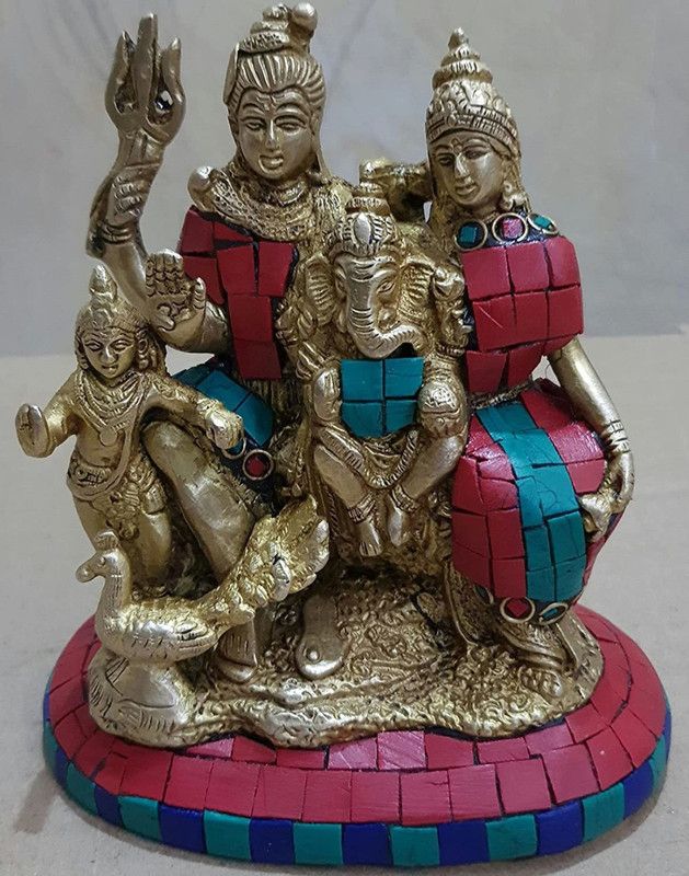 DAS TRADERS Brass shiva family for home and mandir Decorative Showpiece - 15 cm  (Brass, Multicolor)