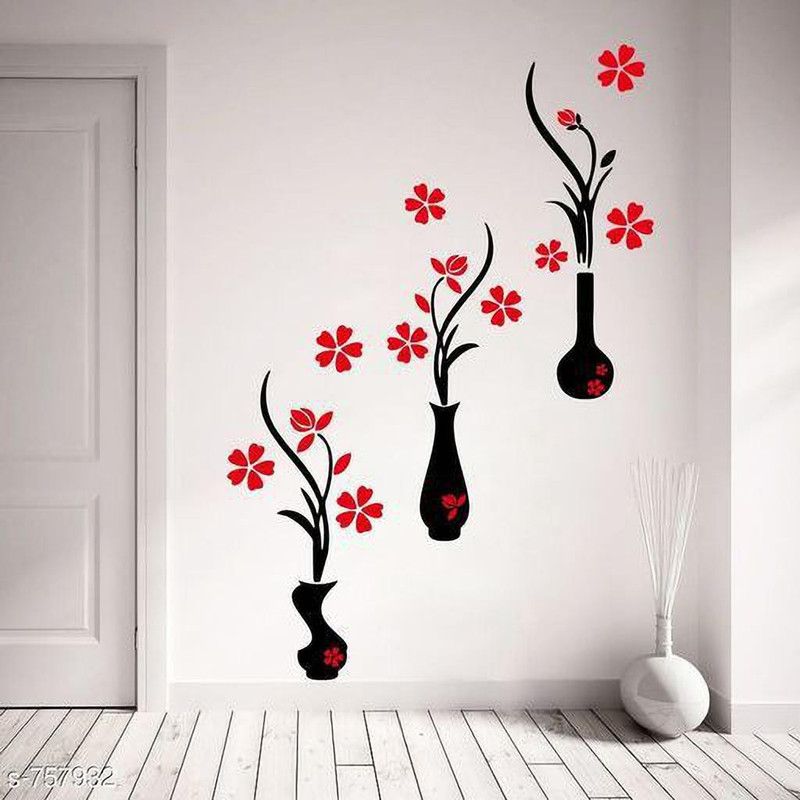 Decor hubb 107 cm Wall Sticker ( 'Flower Pots' PVC Vinyl, 107 cm X125 cm Self Adhesive Sticker  (Pack of 1)