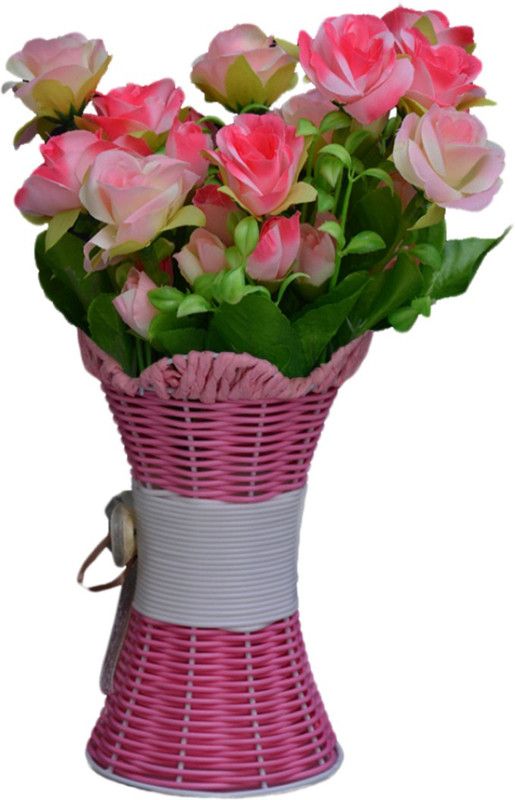 SKY TRENDS Artificial Flowers with Flower Pot | Flower vase for Home Decoration | Flower Pot with Artificial Flowers-005 Plastic Vase  (11.5 inch, Multicolor)