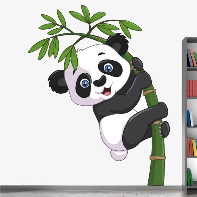 WALL STICKS Cute - Baby - Panda - Climbing - Bamboo - Tree - Colourful - Decorative - Wall Sticker - WS157  (Multicolor)