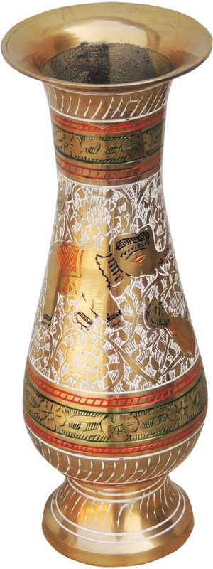 Brass Gift Center Brass Flower vase With Handwork Multicolor Brass Vase  (8.8 inch, Multicolor)