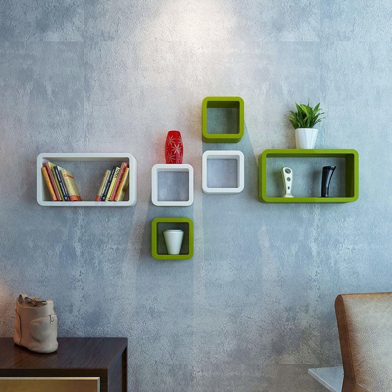 wooden creation CUP SET WHITE GREEN MDF (Medium Density Fiber) Wall Shelf  (Number of Shelves - 6, White, Green)