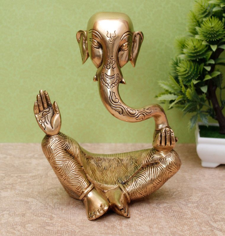 StatueStudio Ganesha Statue Ganesh Murti Ganpati Idol for Home Decor, Diwali & New Year Gift Decorative Showpiece - 15.2 cm  (Brass, Gold)
