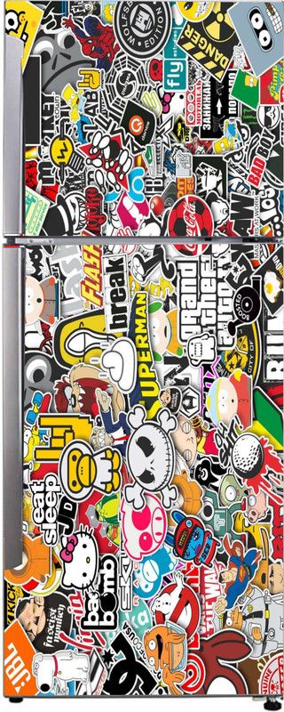 Advait Designs 60 cm Advait Designs Abstract decorative multicolour cartoon extra lardge fridge sticker for fridge decor (pvc vinyl multicolor) Self Adhesive Sticker  (Pack of 1)