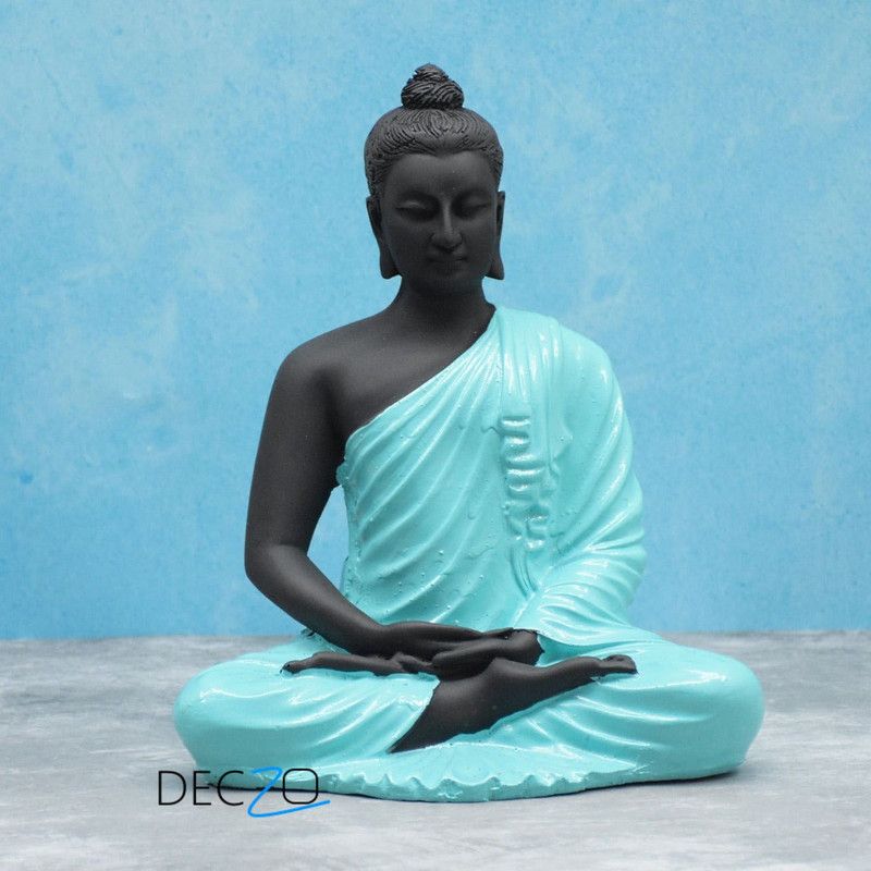 DECZO GRACIOUS YOGI MEDITATING BUDDHA : BLUE Decorative Showpiece - 24 cm  (Polyresin, Blue, Black)